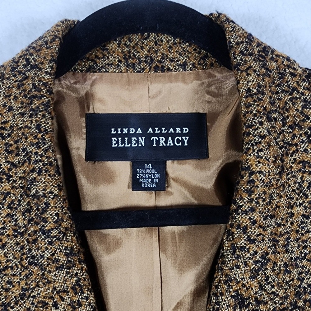 Linda Allard Ellen Tracy Women Wool Blend Blazer Sz 14 Textured Brown Old Money - Picture 2 of 10